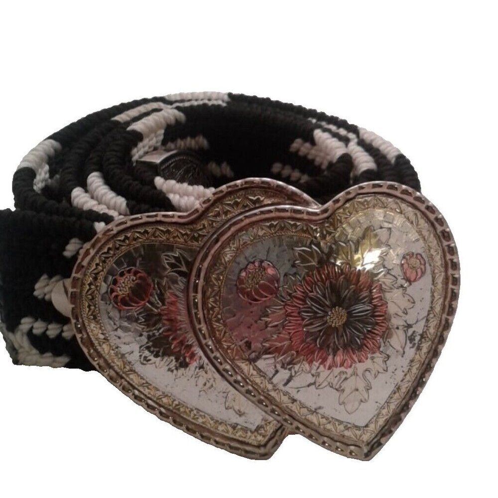 Black Hills Gold Silver Belt Buckle tip woven belt Ornate Floral Heart - Picture 4 of 9